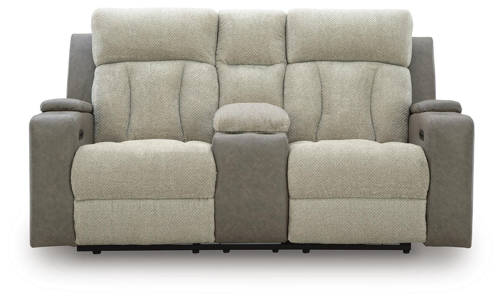 Branthorpe Power Reclining Loveseat with Console in Sisal, front view