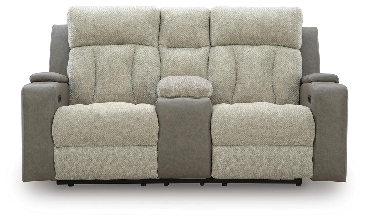 Branthorpe Power Reclining Loveseat with Console in Sisal, front view