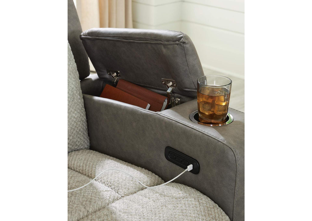 Stately Check Dual Power Reclining Sofa and Loveseat