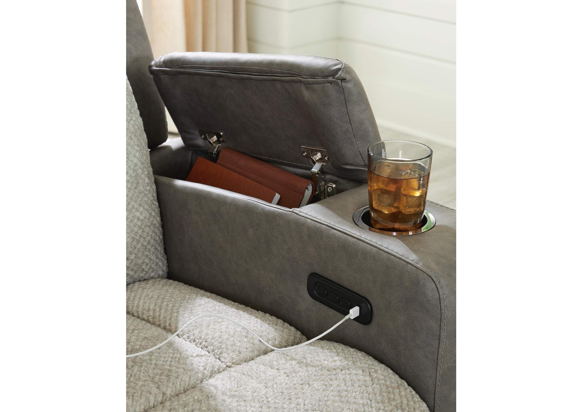 Stately Check Dual Power Reclining Sofa and Loveseat