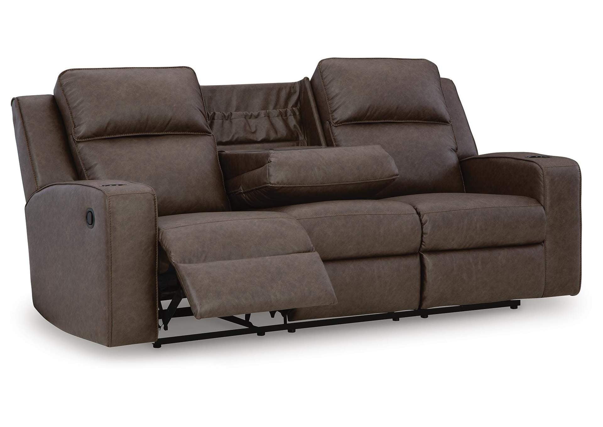 Lavenhorne Reclining Sofa with Drop Down Table angled view