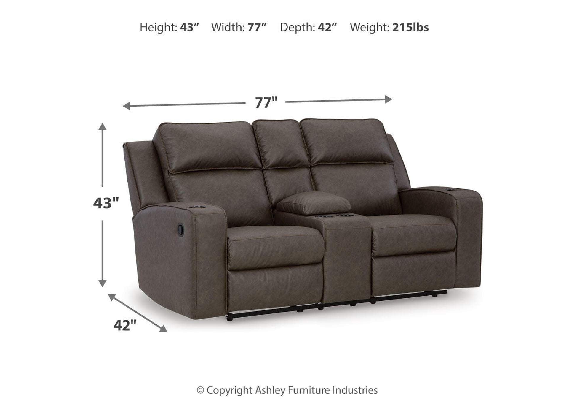 Lavenhorne Reclining Loveseat with Console dimensions