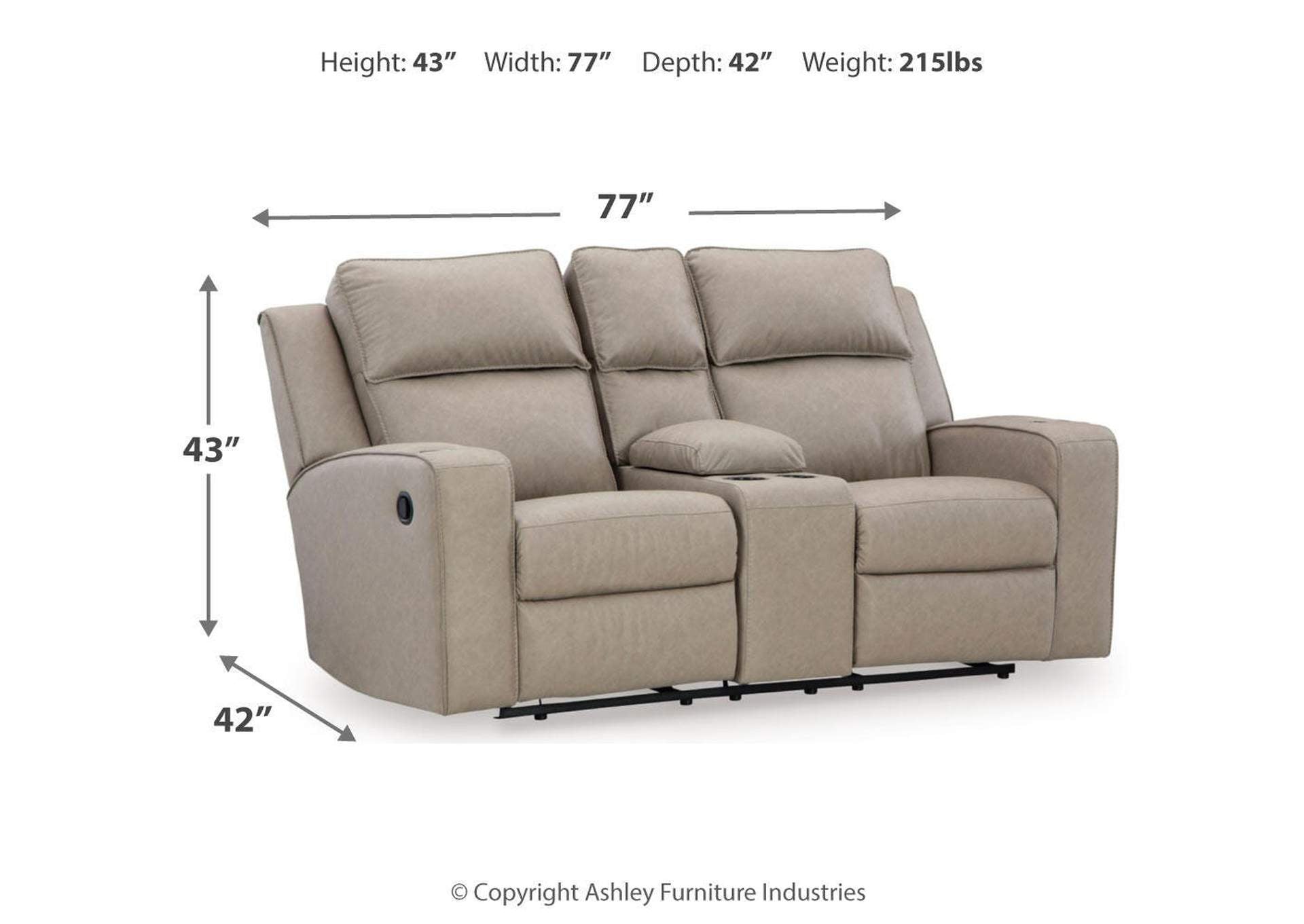 Lavenhorne Reclining Loveseat with Console dimensions