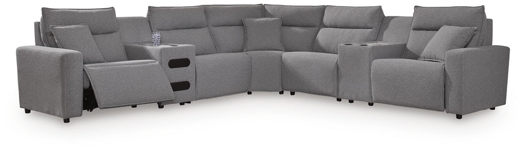 Modmax II sectional, 7-Piece Power Reclining Sectional with Audio Consoles · 165 × 165 × 42 in, view 1