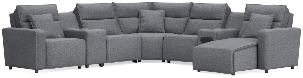 Modmax II sectional, 7-Piece Power Reclining Sectional with Chaise and Audio System · 144 × 144 × 42 in, view 1