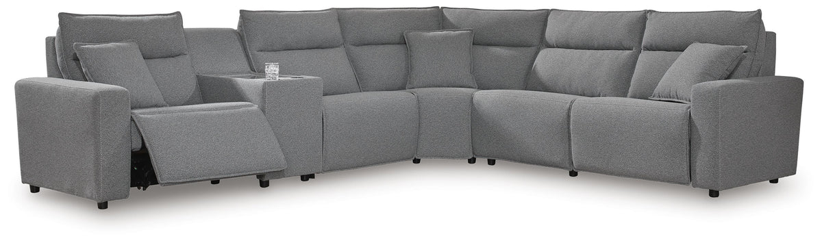 Modmax II sectional, 6-Piece Power Reclining Sectional with Console · 144 × 125 × 42 in, view 1