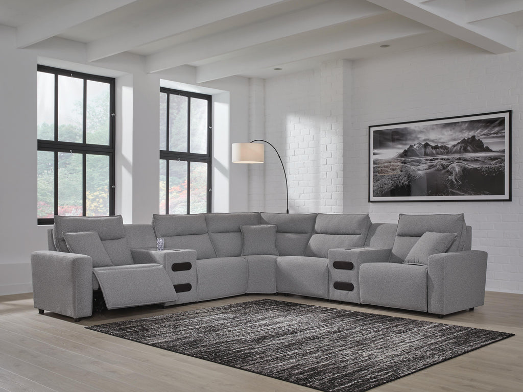 Modmax II sectional, 7-Piece Power Reclining Sectional with Audio Consoles · 144 × 144 × 42 in, view 2