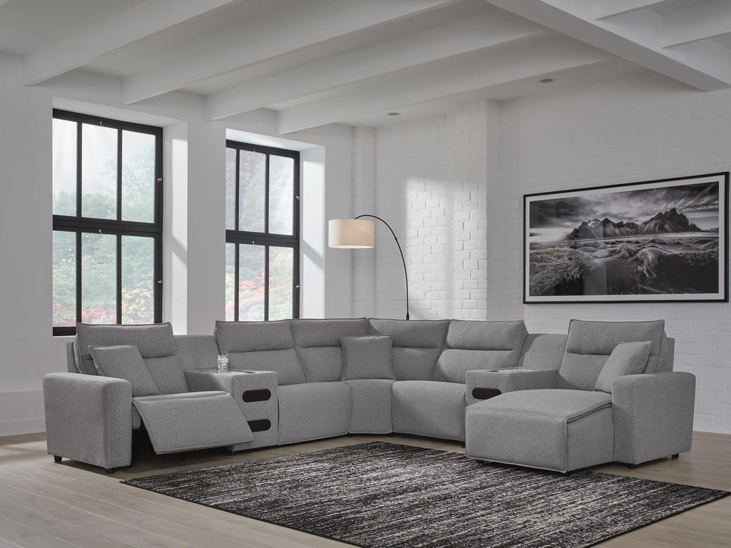 Modmax II sectional, 7-Piece Power Reclining Sectional with Chaise and Audio Consoles · 144 × 144 × 42 in · 65906S7, view 2