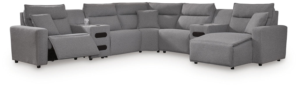 Modmax II sectional, 7-Piece Power Reclining Sectional with Chaise and Audio Consoles · 144 × 144 × 42 in · 65906S7, view 1