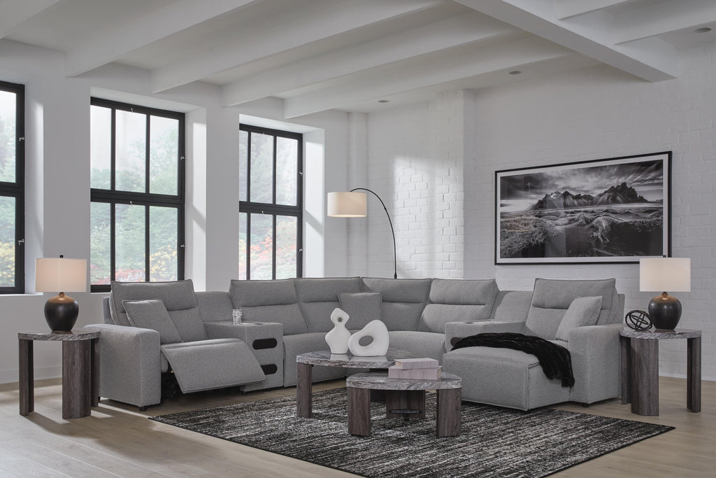 Modmax II sectional, 7-Piece Power Reclining Sectional with Chaise and Audio Consoles · 144 × 144 × 42 in · 65906S7, view 3