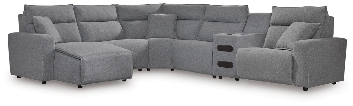 Modmax II sectional, 6-Piece Reclining Sectional with Chaise and Audio Console · 125 × 144 × 42 in, view 1