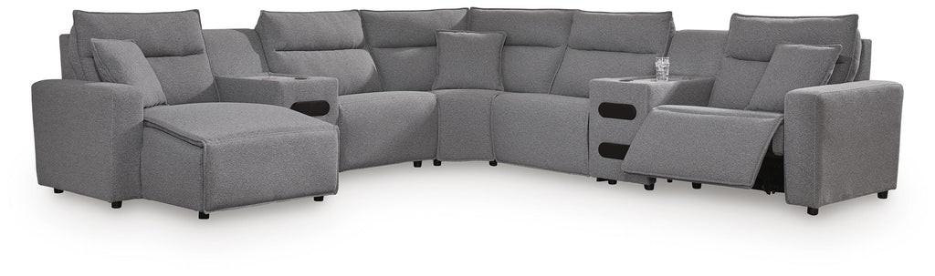 Modmax II sectional, 7-Piece Power Reclining Sectional with Chaise and Audio Consoles · 144 × 144 × 42 in, view 1