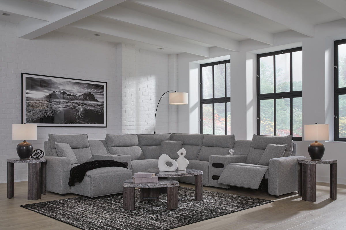 Modmax II sectional, 7-Piece Power Reclining Sectional with Chaise and Audio Consoles · 144 × 144 × 42 in, view 3