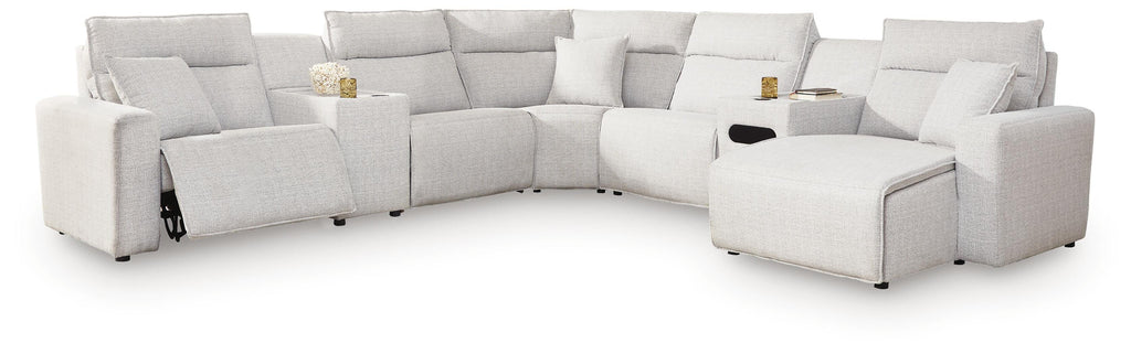 Modmax II sectional, 7-Piece Power Reclining Sectional with Chaise and Audio Console · 130 × 130 × 42 in · 65907S45, view 1