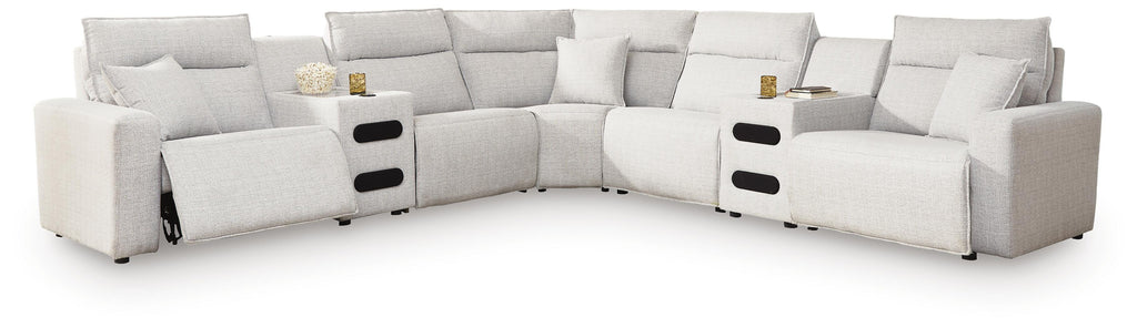 Modmax II sectional, 7-Piece Power Reclining Sectional with Audio Consoles · 144 × 144 × 42 in, view 1