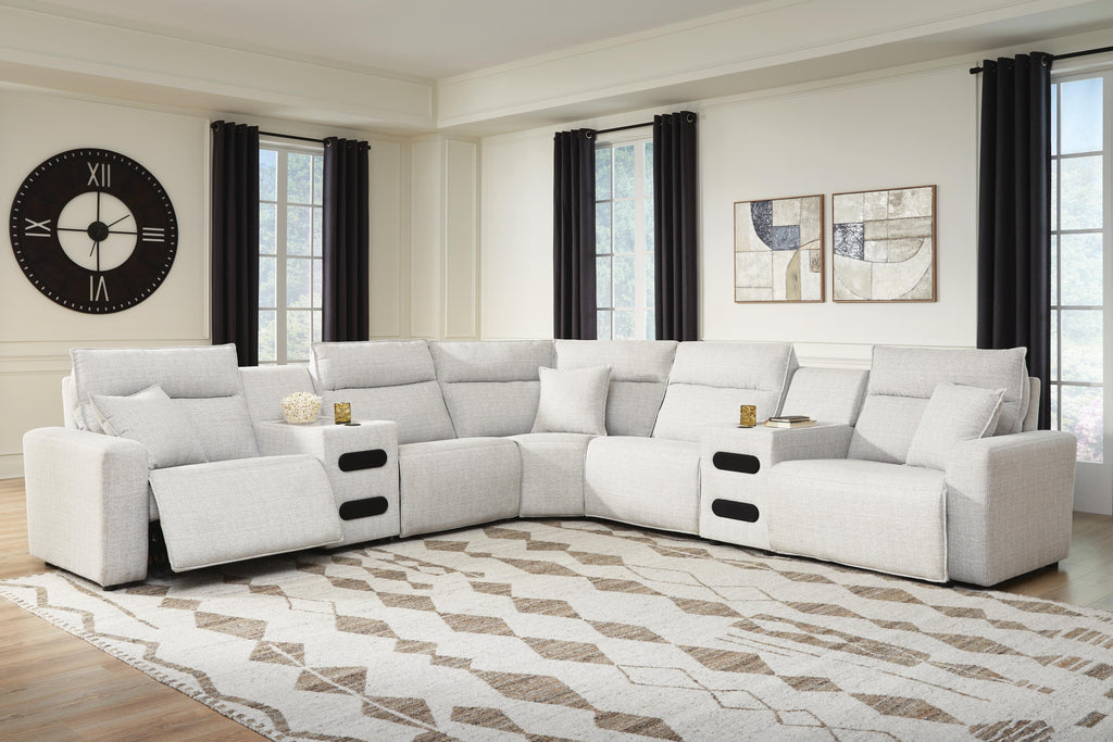 Modmax II sectional, 7-Piece Power Reclining Sectional with Audio Consoles · 144 × 144 × 42 in, view 2