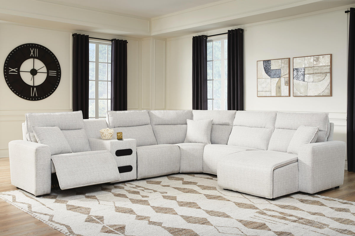 Modmax II sectional, 6-Piece Reclining Sectional with Chaise and Audio Console · 144 × 125 × 42 in, view 2