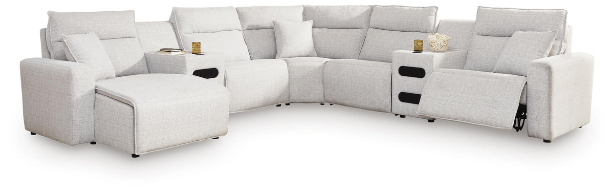 Modmax II sectional, 7-Piece Power Reclining Sectional with Chaise and Audio Consoles · 144 × 144 × 42 in, view 1
