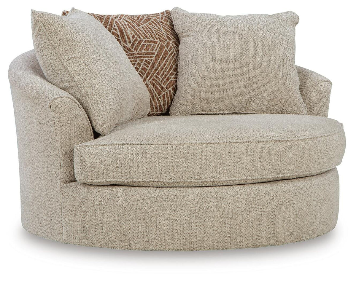 Steelwater Retreat Oversized Swivel Accent Chair in Latte, angle view