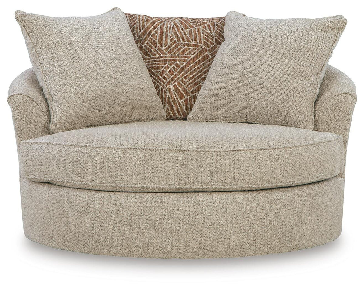 Steelwater Retreat Oversized Swivel Accent Chair in Latte, front view