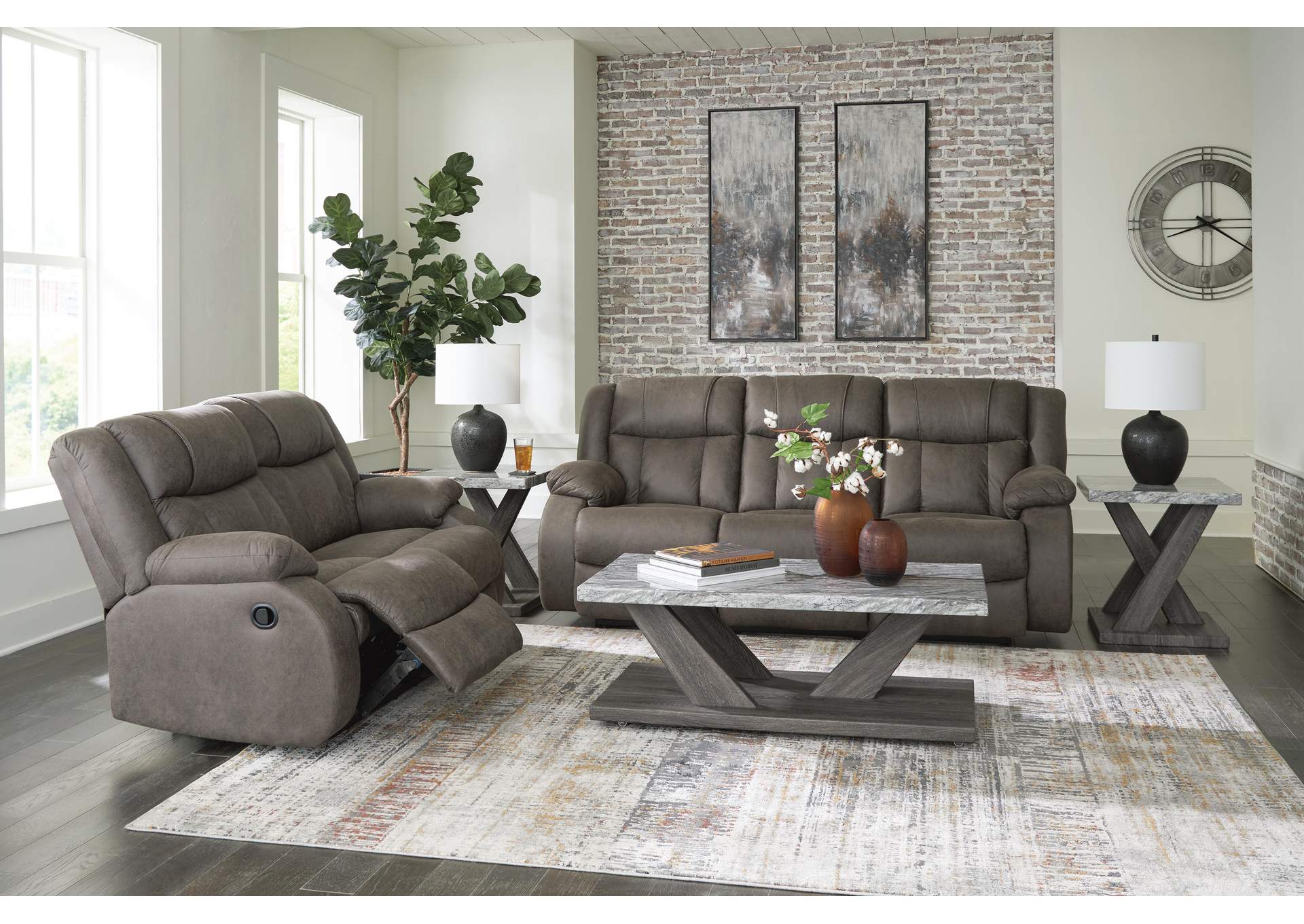 First Base Manual Reclining Sofa and Loveseat
