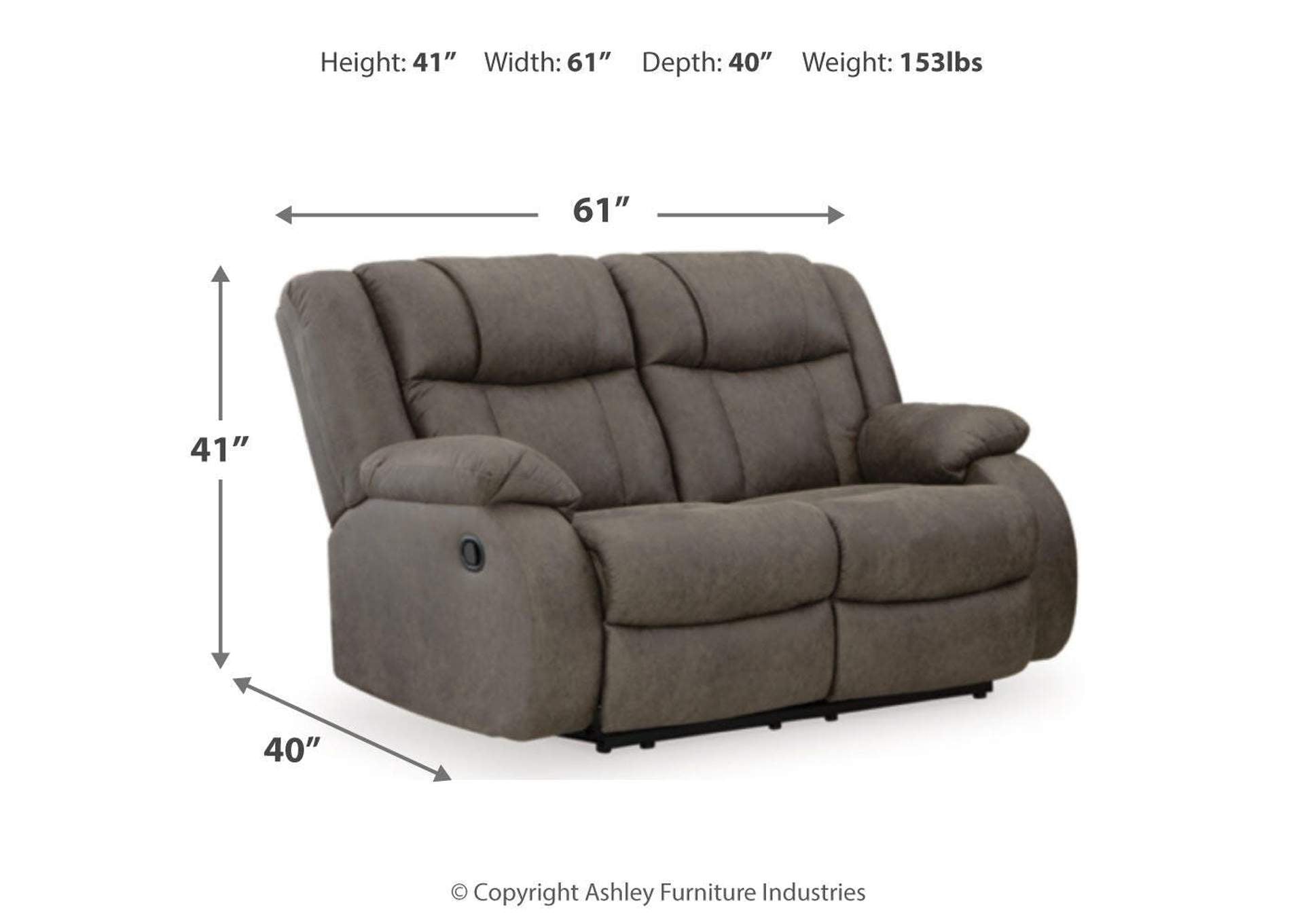 First Base Reclining Loveseat dimensions