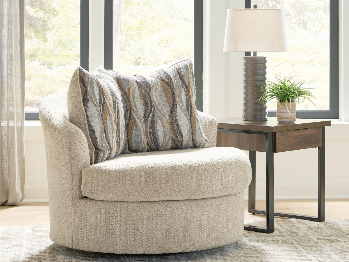 Lofwood Swivel Accent Chair in Oatmeal, lifestyle view