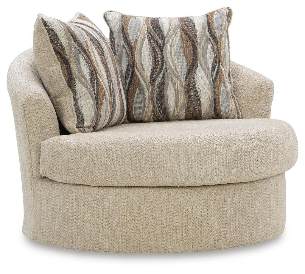 Lofwood Swivel Accent Chair in Oatmeal, angle view