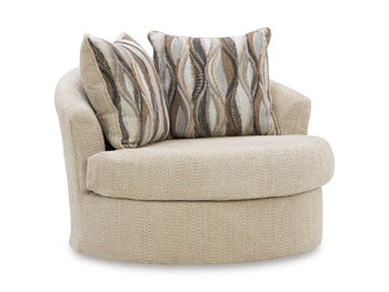 Lofwood Swivel Accent Chair in Oatmeal, angle view