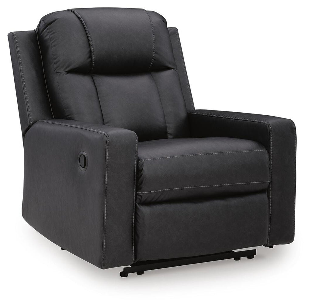 Mackmenville Recliner in Carbon, closed view