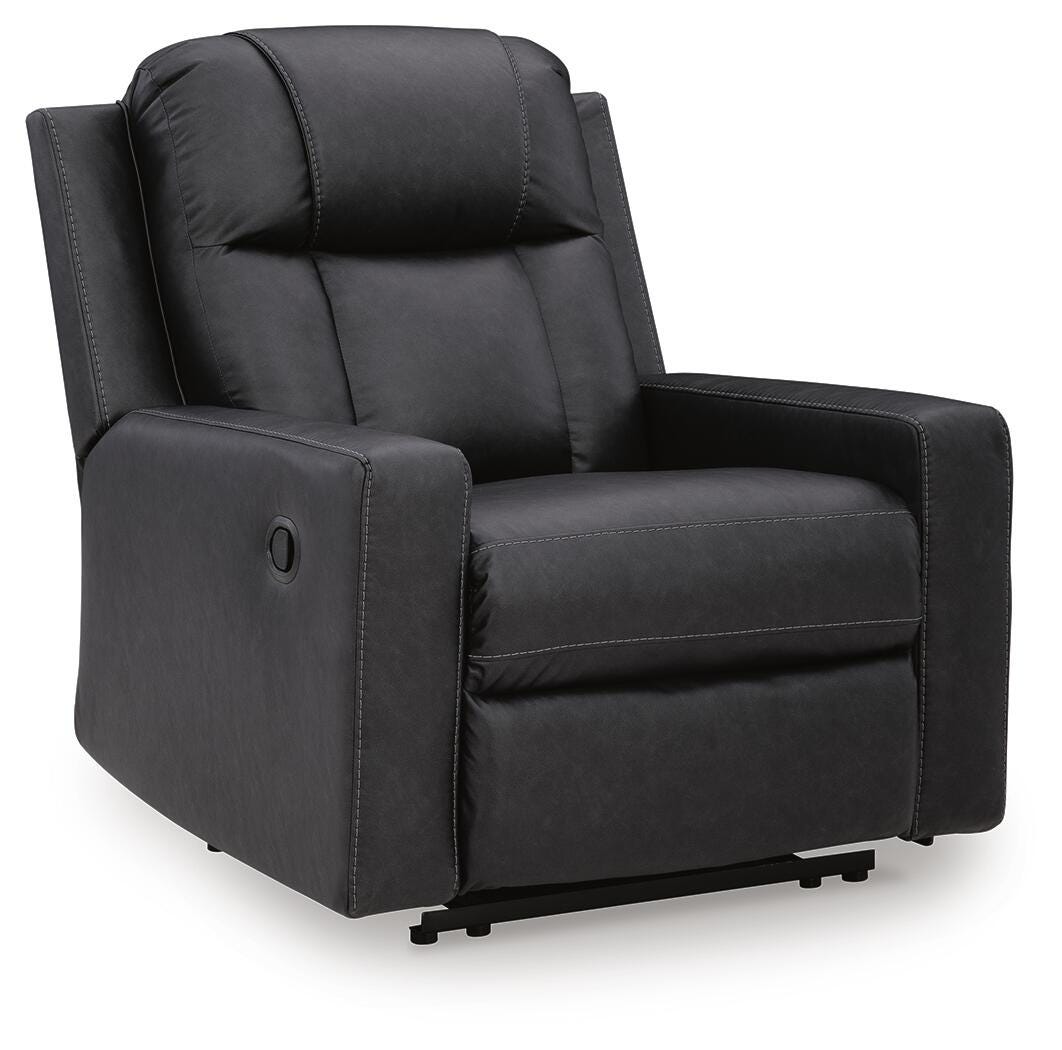 Mackmenville Recliner in Carbon, closed view