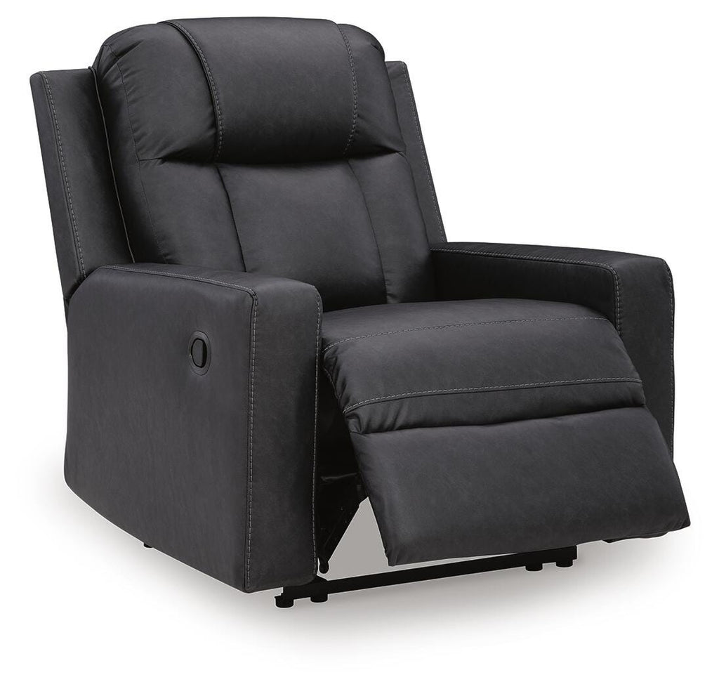 Mackmenville Recliner in Carbon, open view