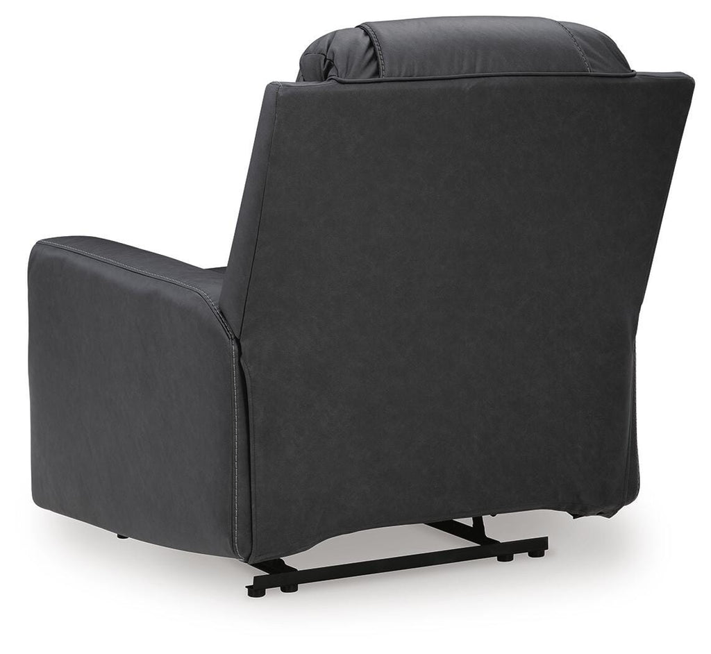 Mackmenville Recliner in Carbon, back view