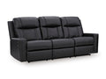 Mackmenville Reclining Sofa in Carbon, closed view