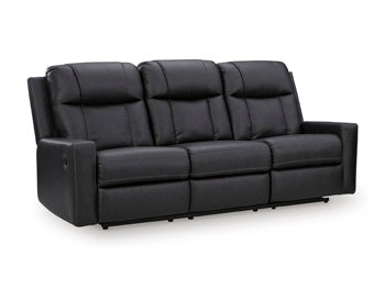Mackmenville Reclining Sofa in Carbon, closed view