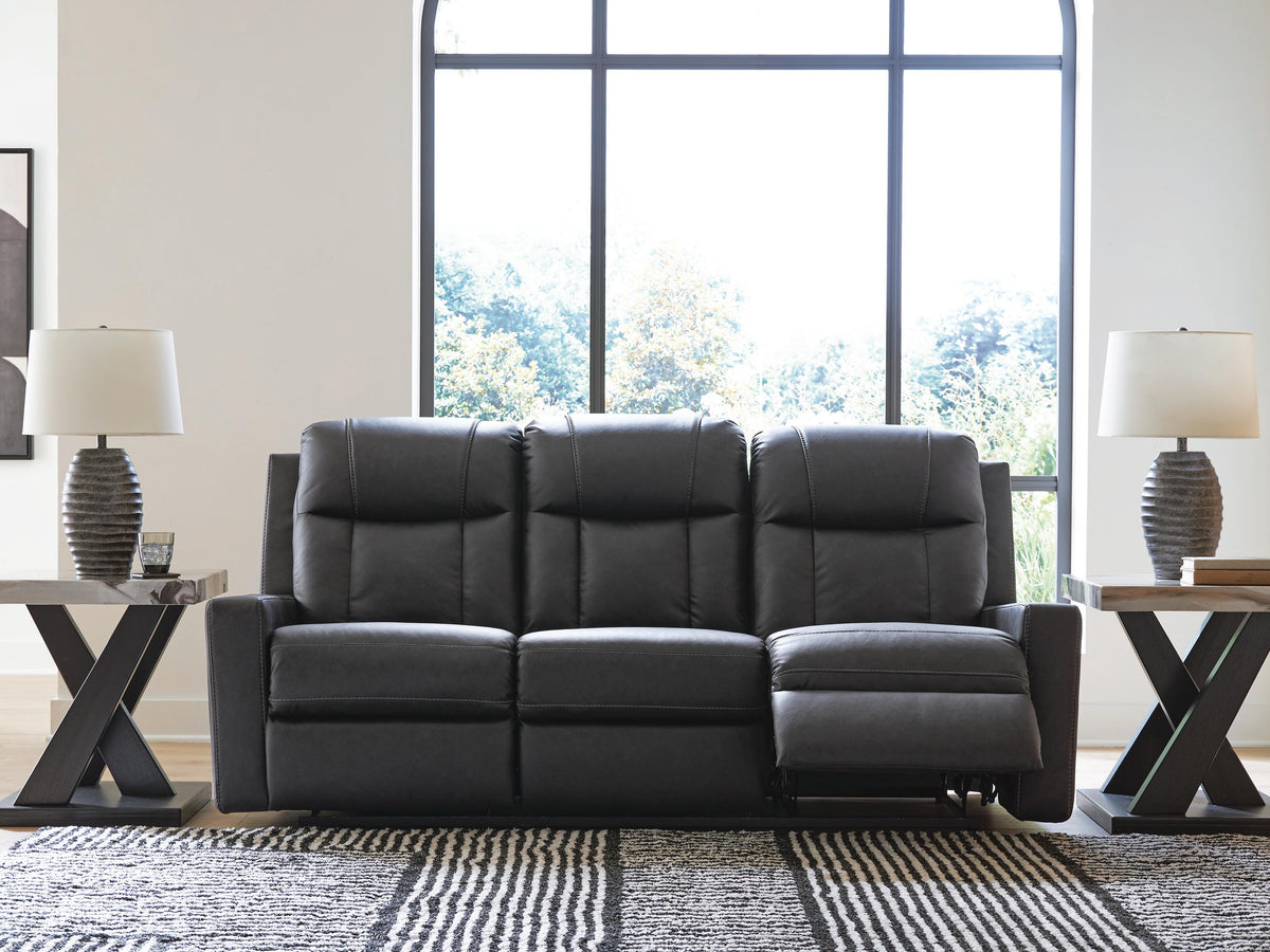 Mackmenville Reclining Sofa in Carbon, open view