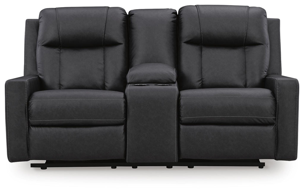 Mackmenville Reclining Loveseat with Console in Carbon, front view