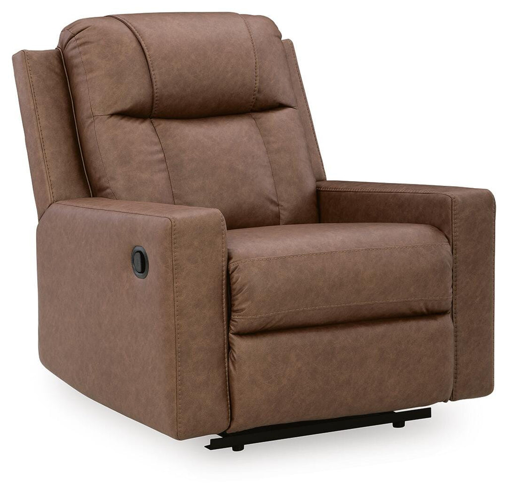 Mackmenville Recliner in Caramel, closed view