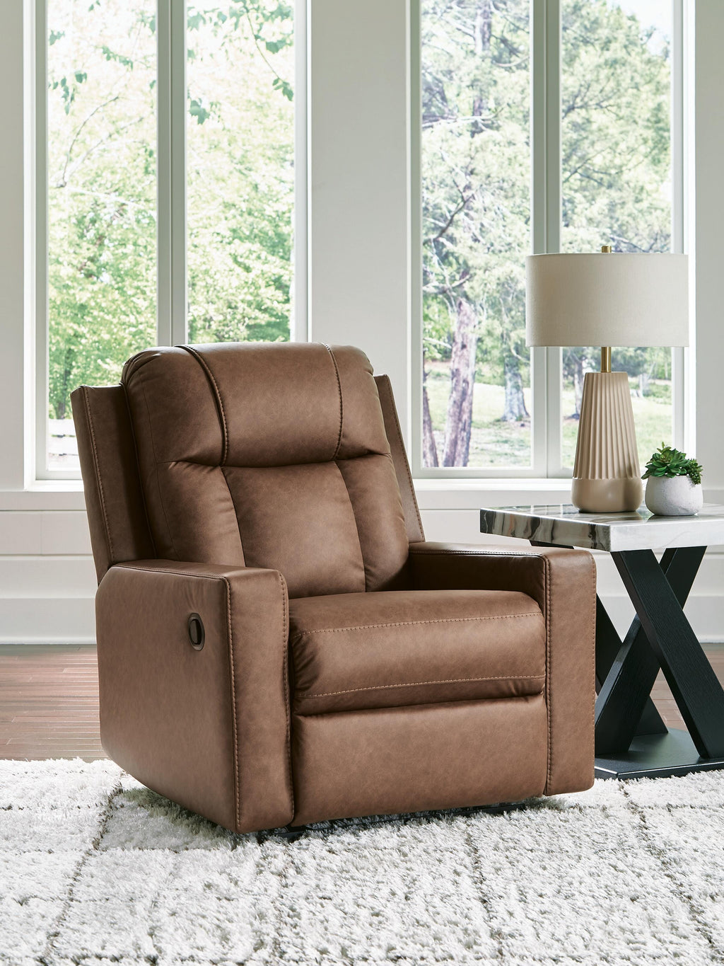 Mackmenville Recliner in Caramel, closed view