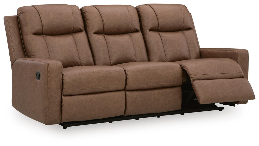 Mackmenville Reclining Sofa in Caramel, open view