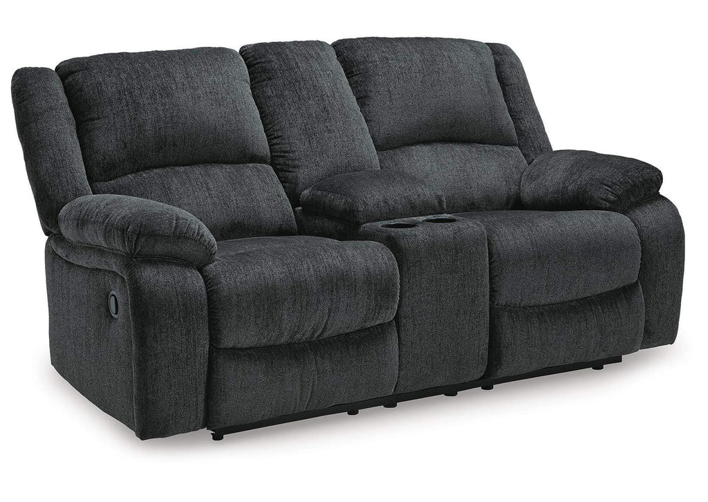 Draycoll Reclining Loveseat with Console angled view