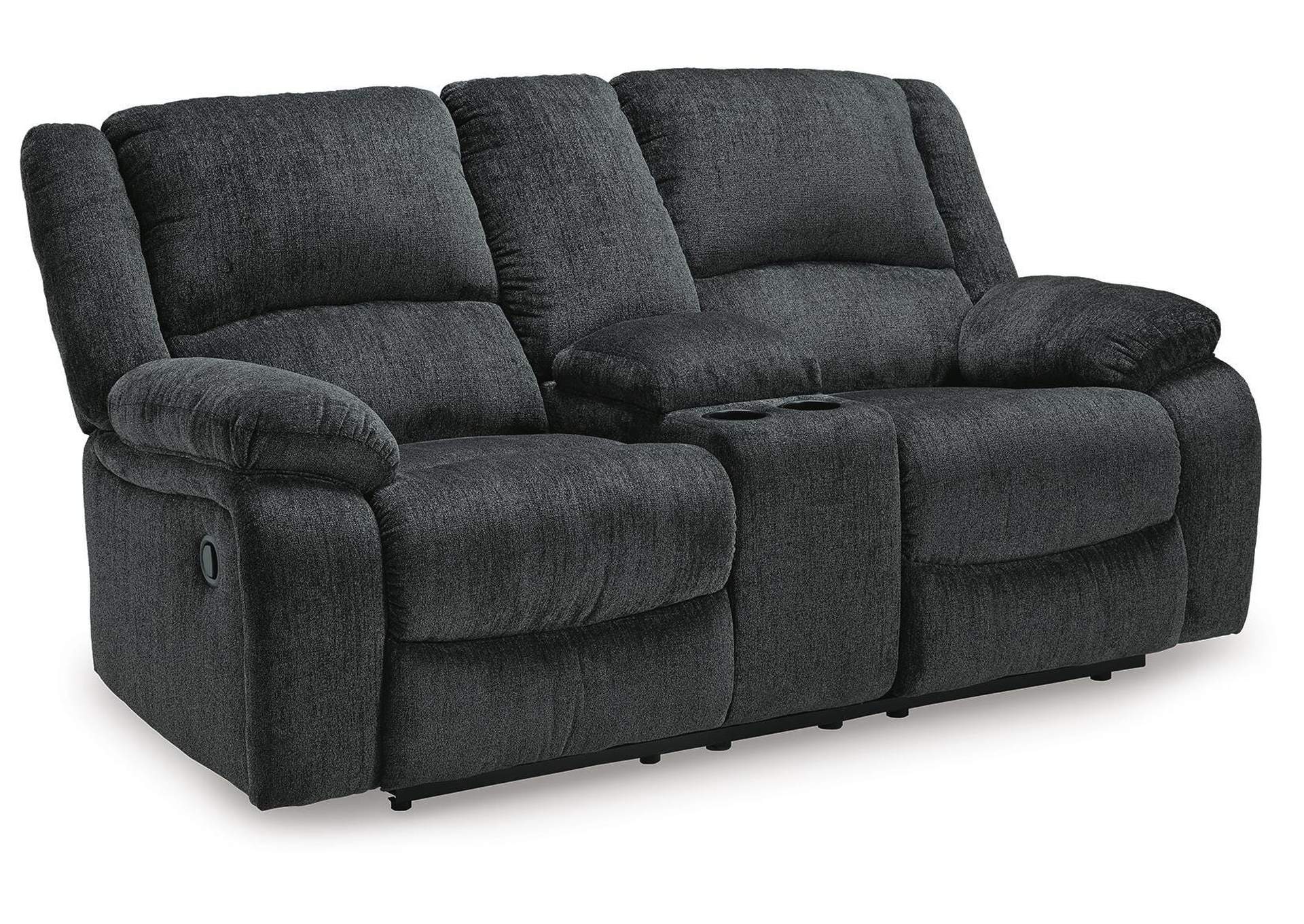 Draycoll Reclining Loveseat with Console angled view