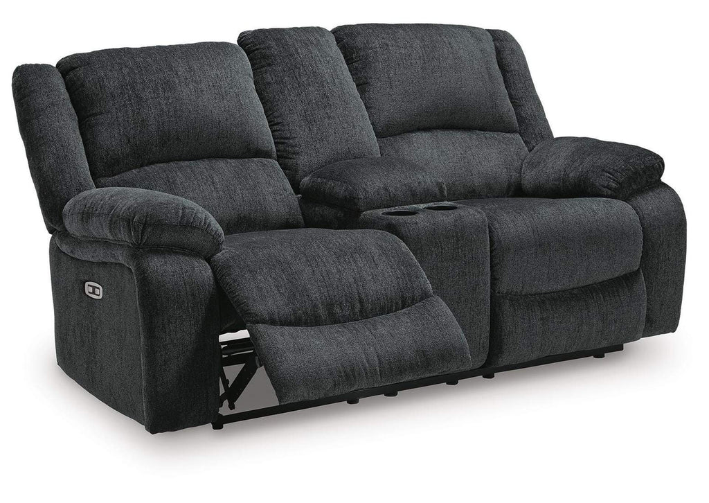 Draycoll Power Reclining Loveseat with Console angled view