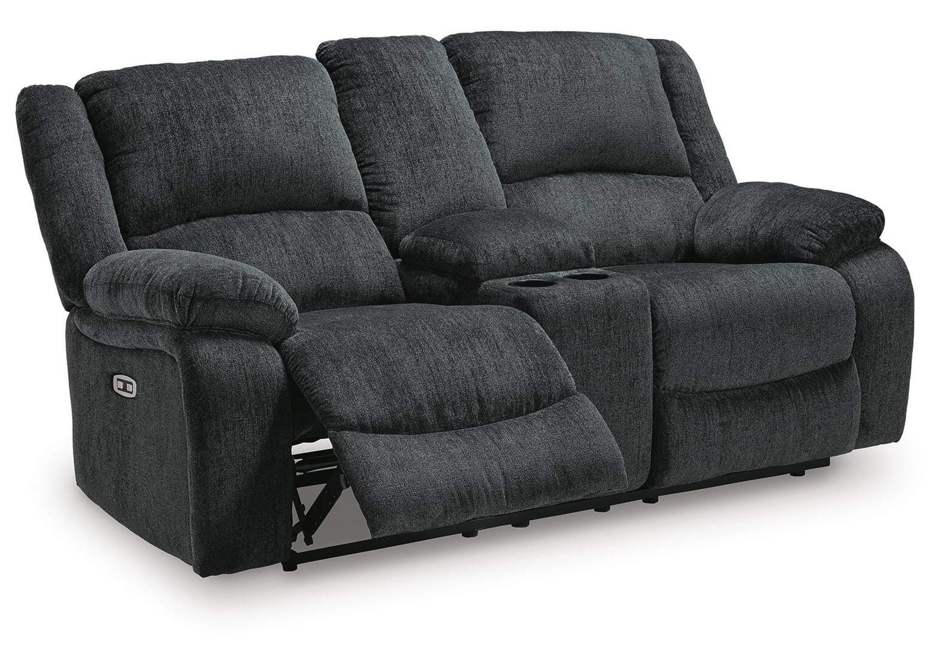 Draycoll Power Reclining Loveseat with Console angled view