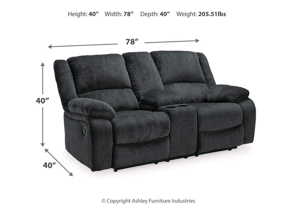 Draycoll Reclining Loveseat with Console dimensions