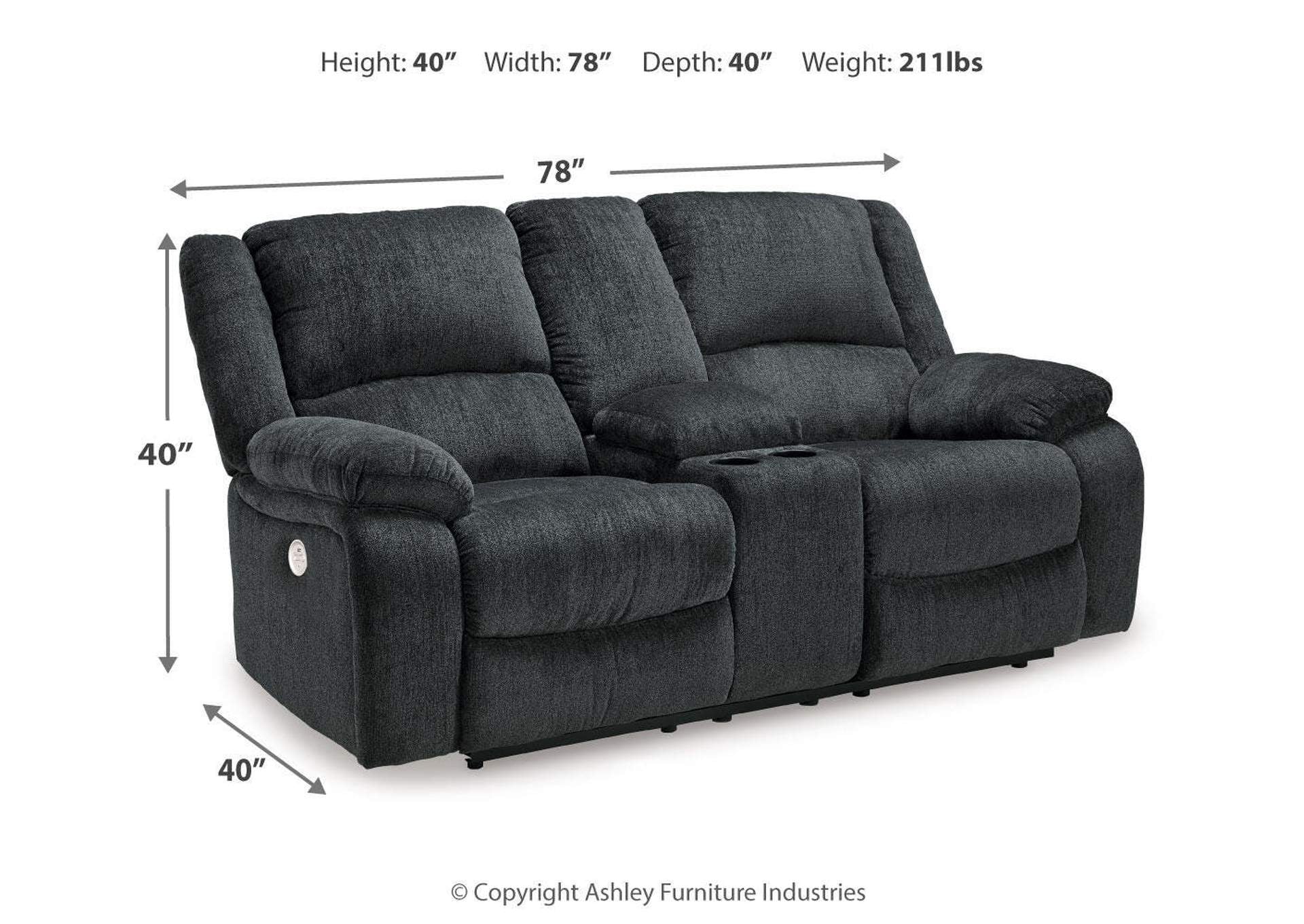 Draycoll Power Reclining Loveseat with Console dimensions