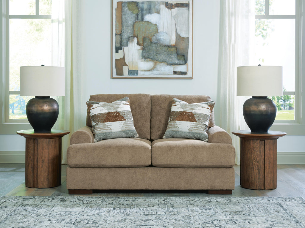 Jayne Park Loveseat in Pecan, lifestyle view