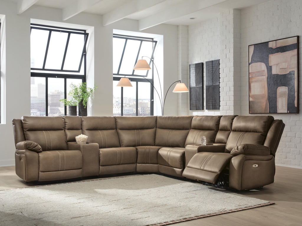 Max-Momentum sectional, 7-Piece Power Reclining Sectional with Audio Consoles · 127 × 127 × 42 in, view 2