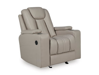 Elevate Edges Glider Recliner in Coin, closed view