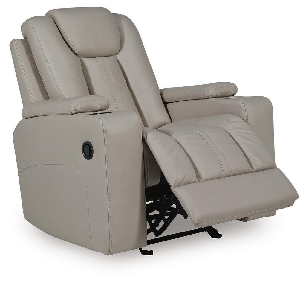 Elevate Edges Glider Recliner in Coin, open view